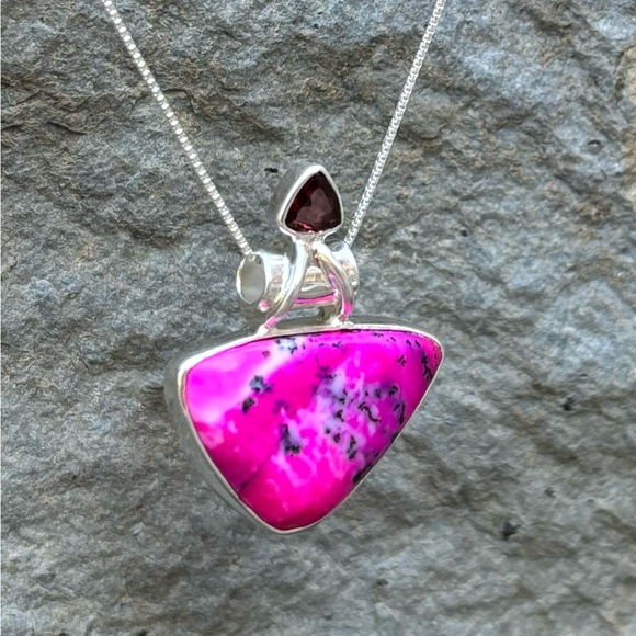 Pink Dendritic Opal & Garnet Necklace - Picture 1 of 16